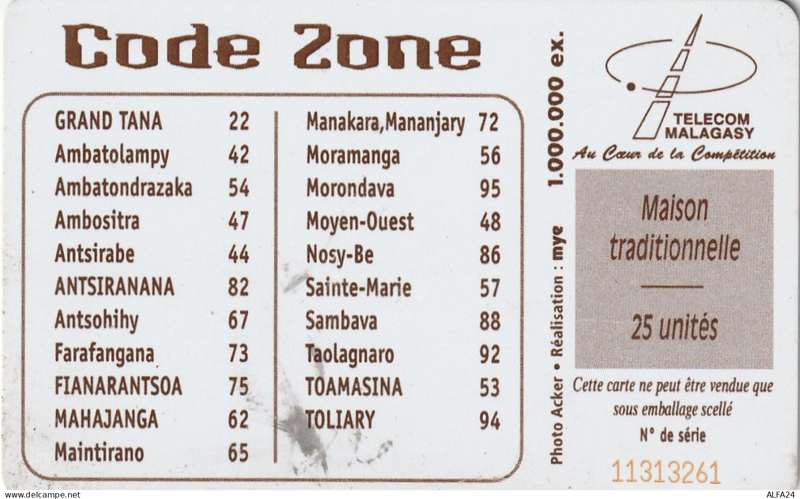 PHONE CARD MADAGASCAR (E27.26.7 - Madagascar