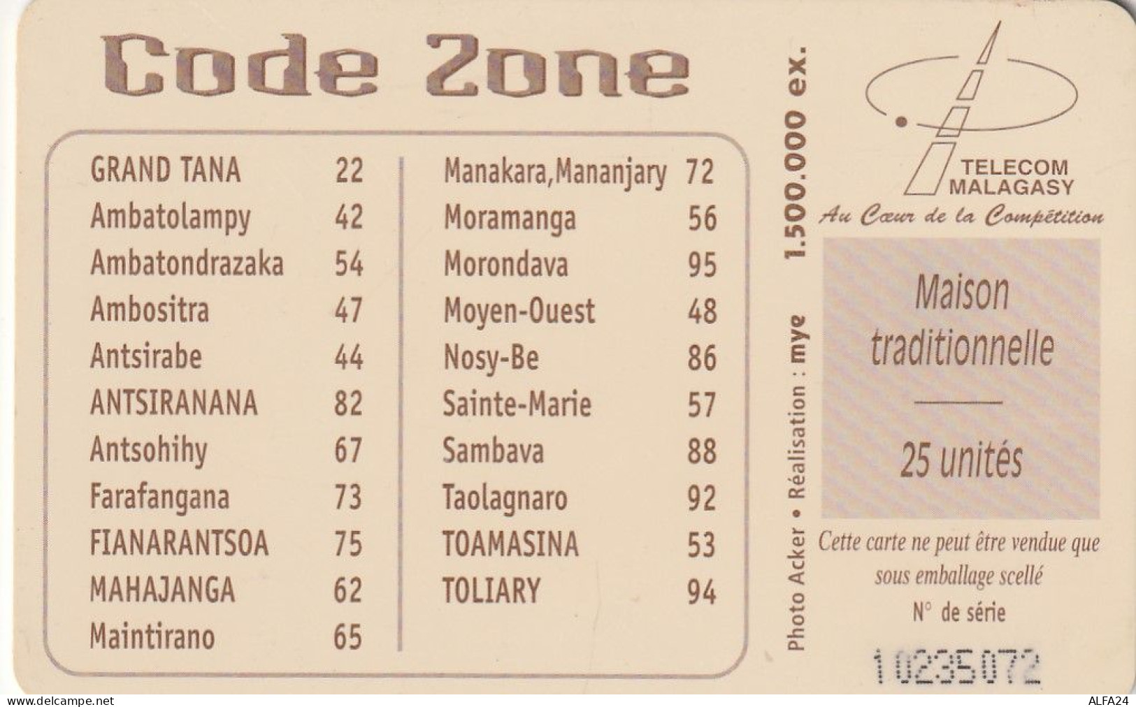 PHONE CARD MADAGASCAR (E27.26.1 - Madagaskar