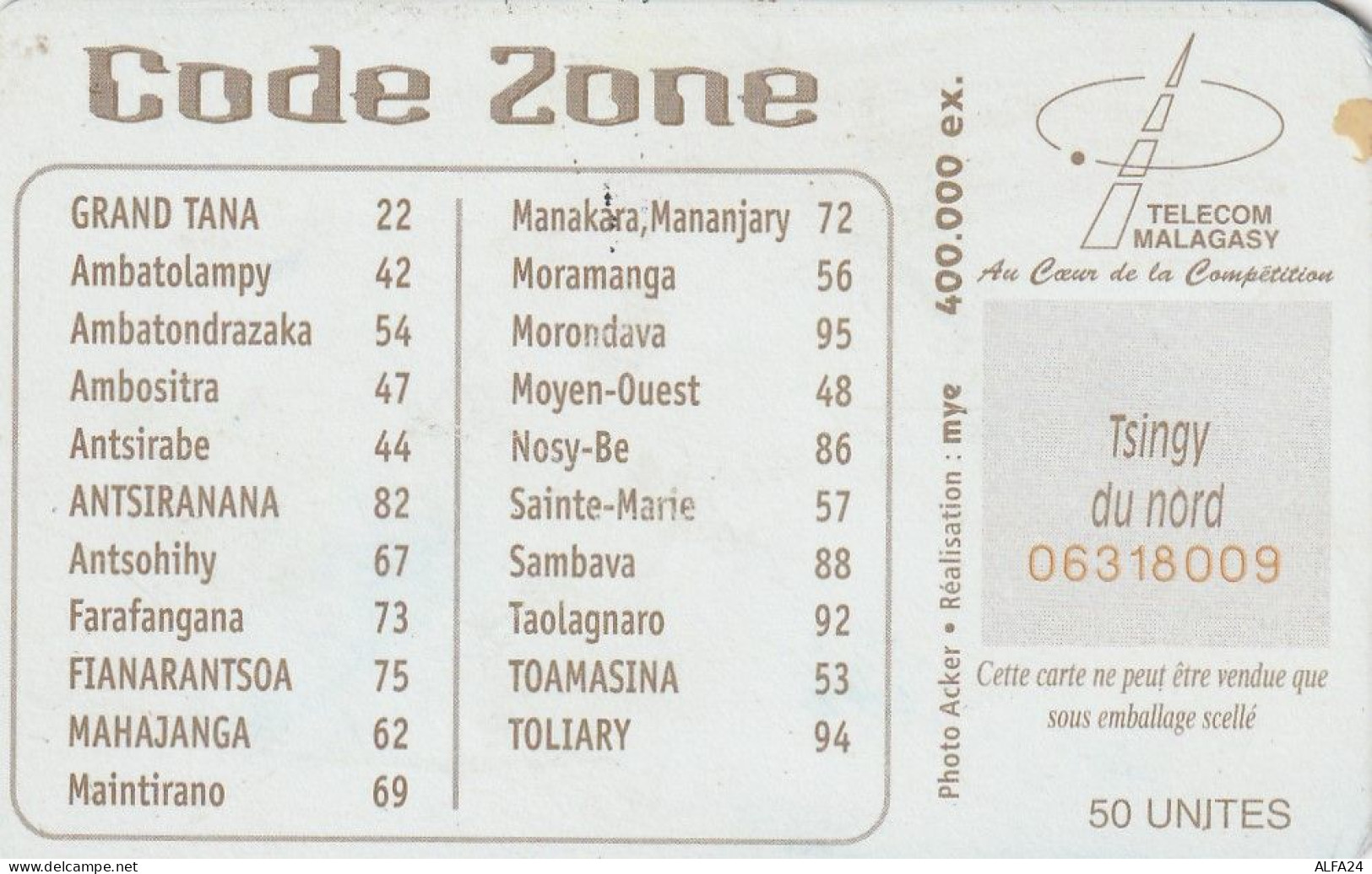 PHONE CARD MADAGASCAR (E27.19.1 - Madagascar