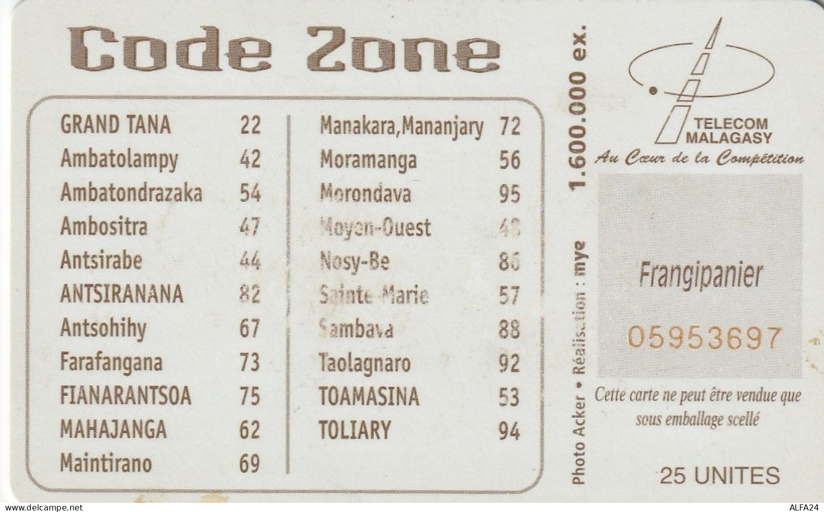 PHONE CARD MADAGASCAR (E27.12.5 - Madagaskar