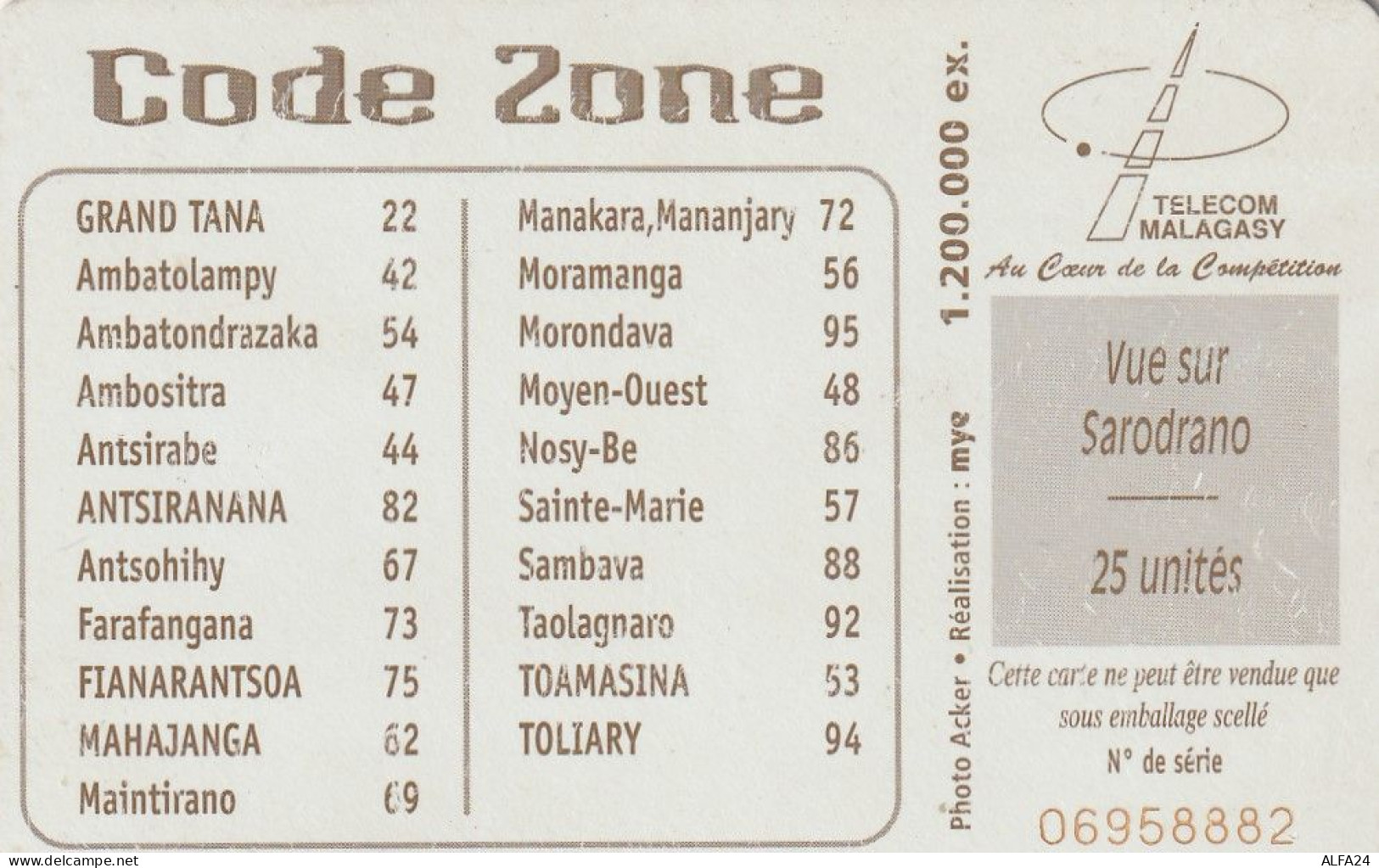 PHONE CARD MADAGASCAR (E27.12.8 - Madagaskar