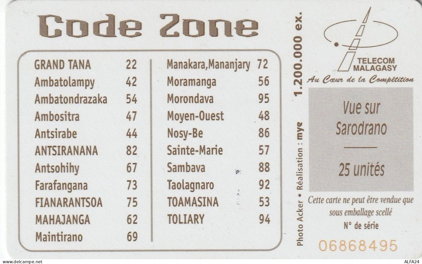 PHONE CARD MADAGASCAR (E27.12.7 - Madagaskar