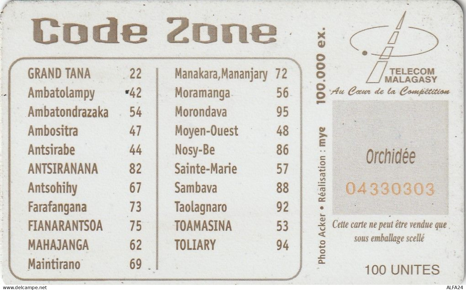 PHONE CARD MADAGASCAR (E27.10.1 - Madagaskar