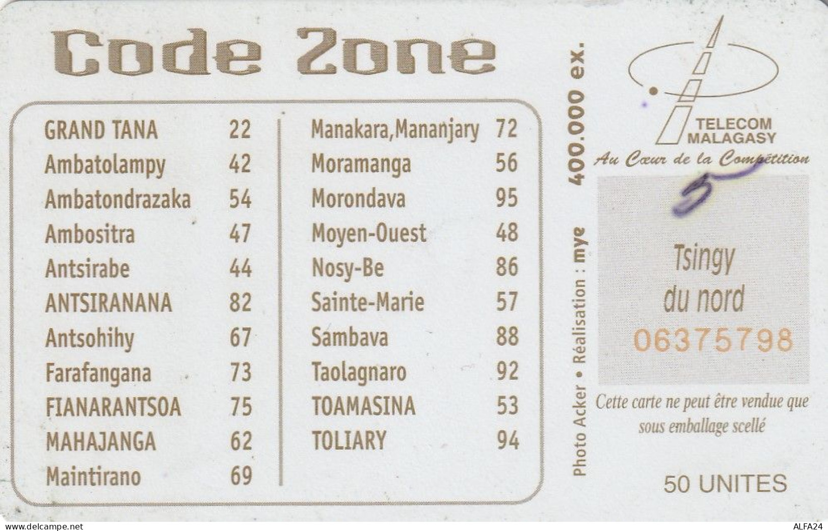 PHONE CARD MADAGASCAR (E27.11.2 - Madagascar