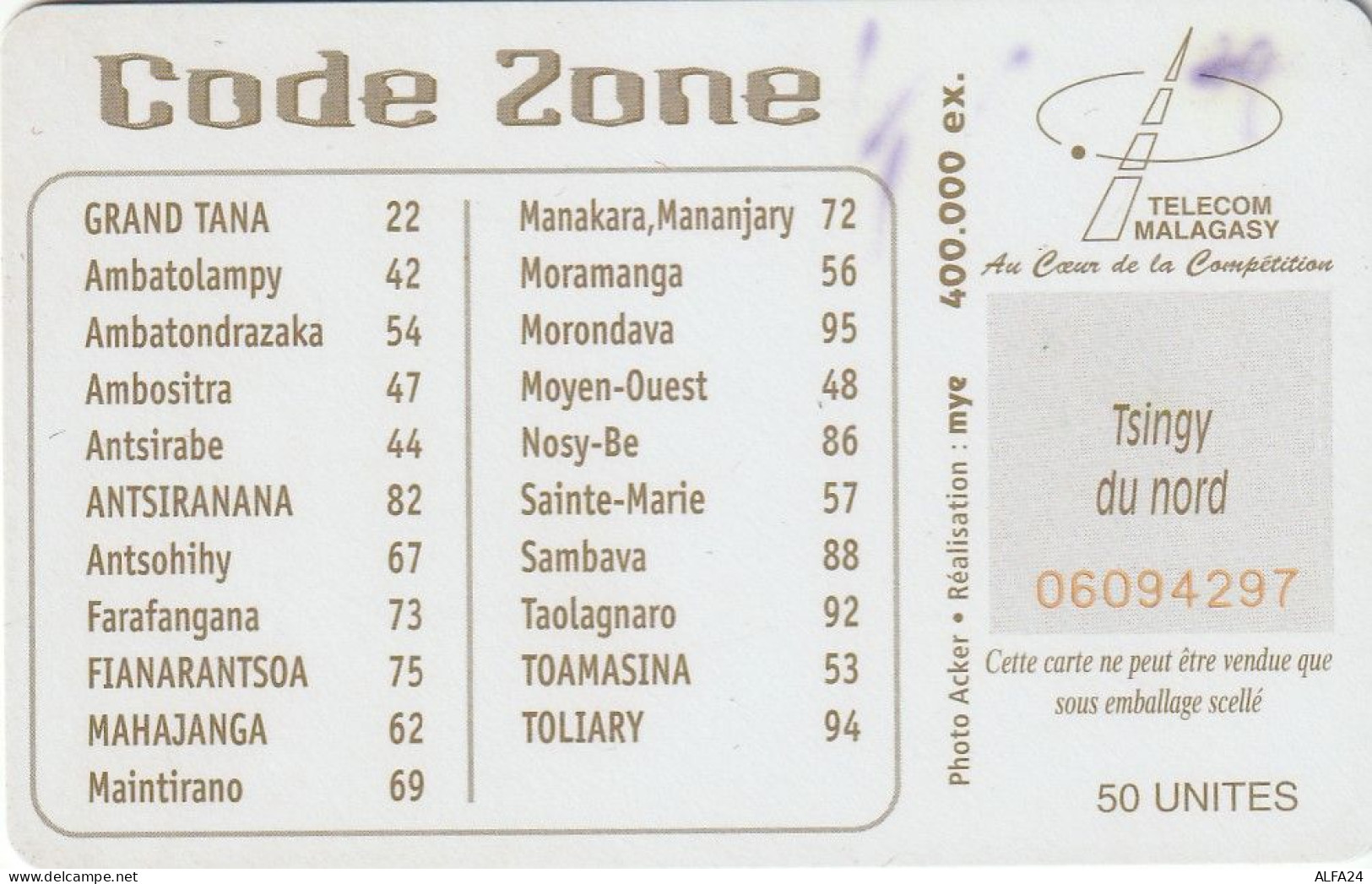PHONE CARD MADAGASCAR (E27.8.8 - Madagaskar