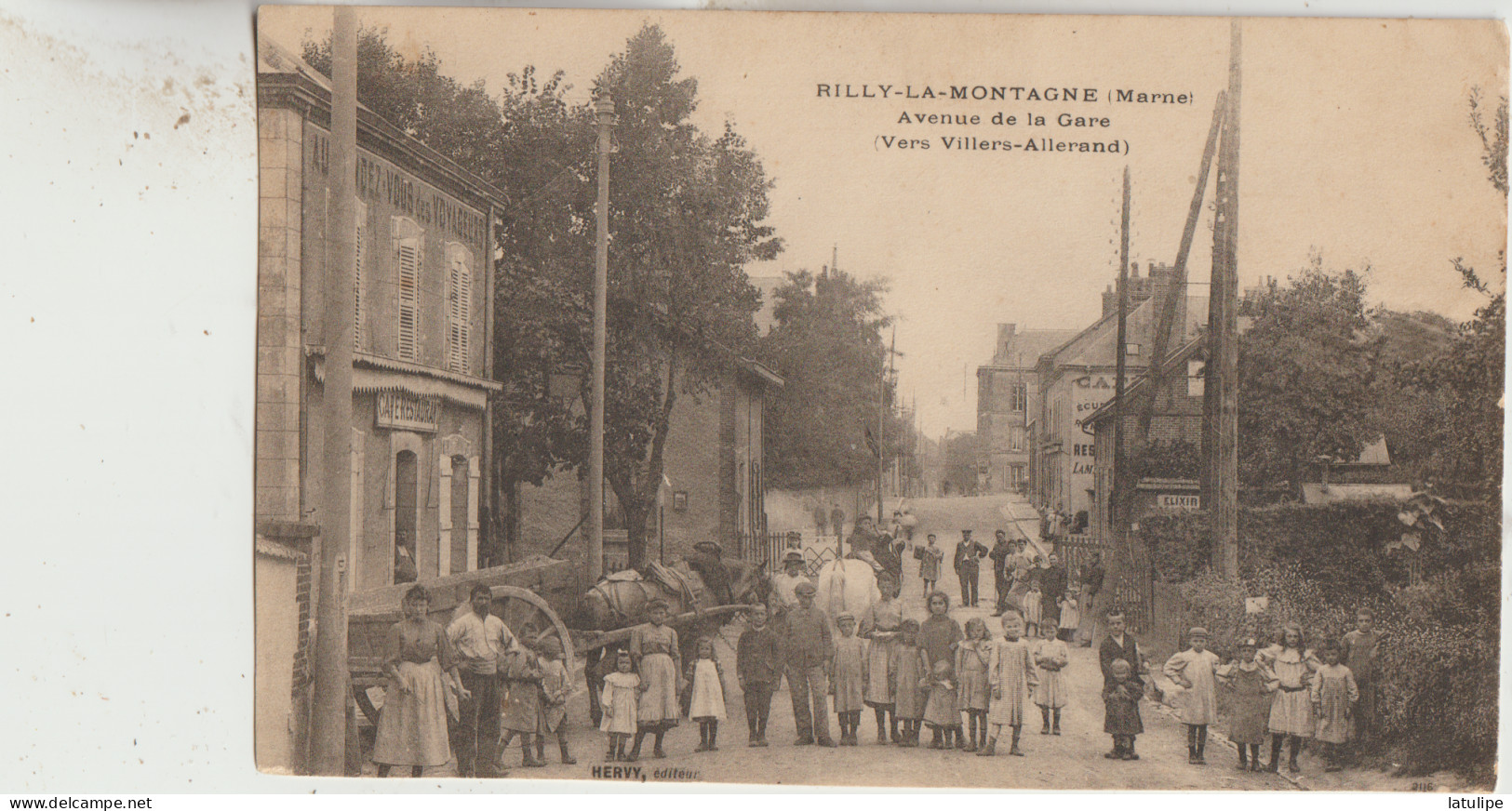 Rilly La Montagne  51  Carte Circulée  Avenue De La Gare  Vers Villers Allerand Tres Tres Animée Et Café Restaurant - Rilly-la-Montagne