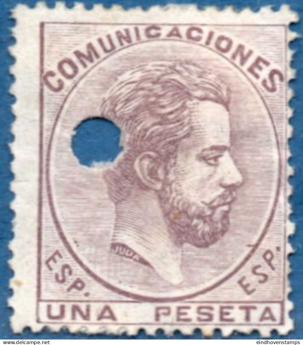 Spain 1872  Amadeo I 1 Peseta Telegraph Cancel - Usados