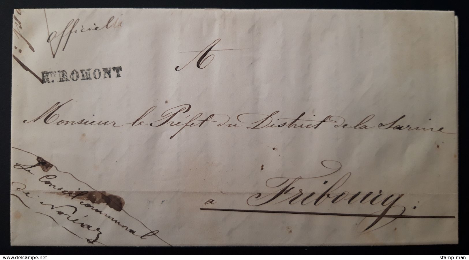 SUISSE SCHWEIZ SVIZZERA. LETTRE DE 1859 AVEC PEU FRÉQUENT CACHET NOIRE "RTE. ROMONT". TRÈS INTERESSANT. TRÈS BON ÉTAT. - Lettres & Documents