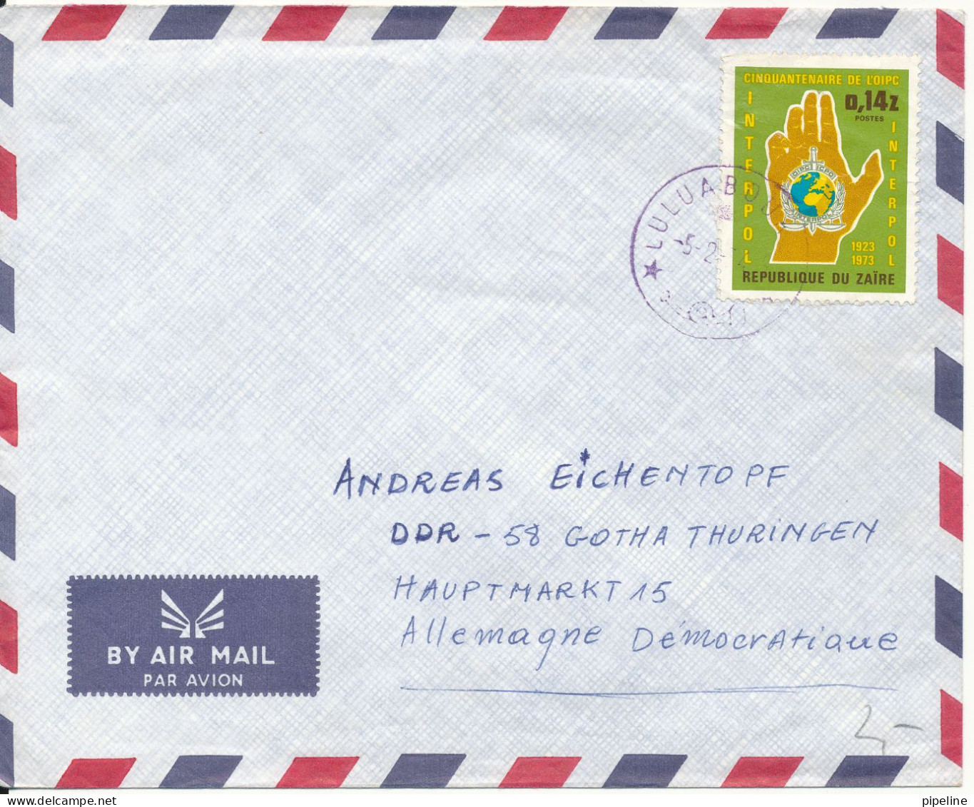 Zaire Air Mail Cover Sent To DDR 1973?? Single Franked Hinged Marks On The Backside Of The Cover - Usati