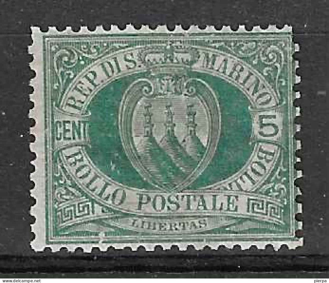SAN MARINO -1895 - ORDINARIA - 5 CENT VERDE - NUOVO MH* (YVERT 27 - MICHEL 27 - SS 27) - Unused Stamps