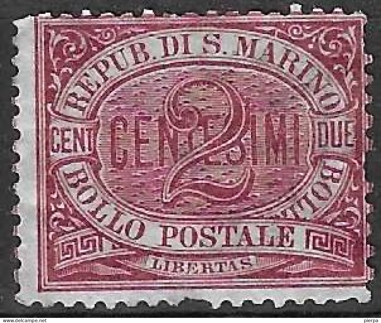 SAN MARINO -1895 - ORDINARIA - 2 CENT CARMINIO - NUOVO MNH ** (YVERT 26 - MICHEL 26- SS 26) - Neufs