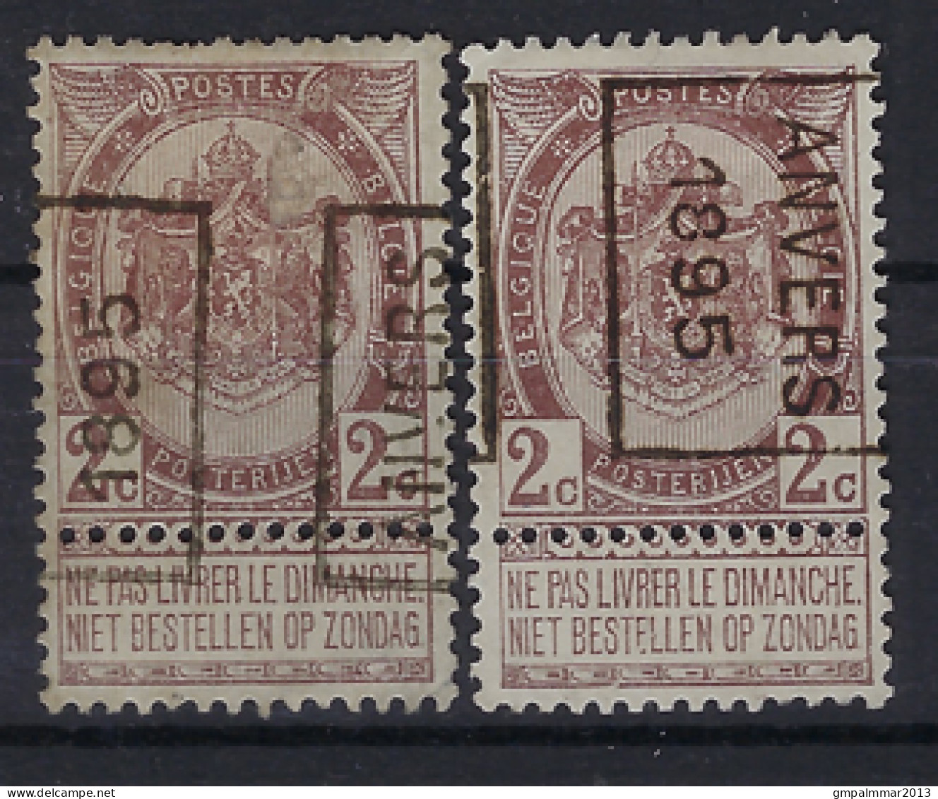 Rijkswapen Nr. 55 Voorafstempeling Nr. 34 A + B  ANVERS 1895 ; Staat Zie Scan ! LOT 264 - Rollo De Sellos 1894-99