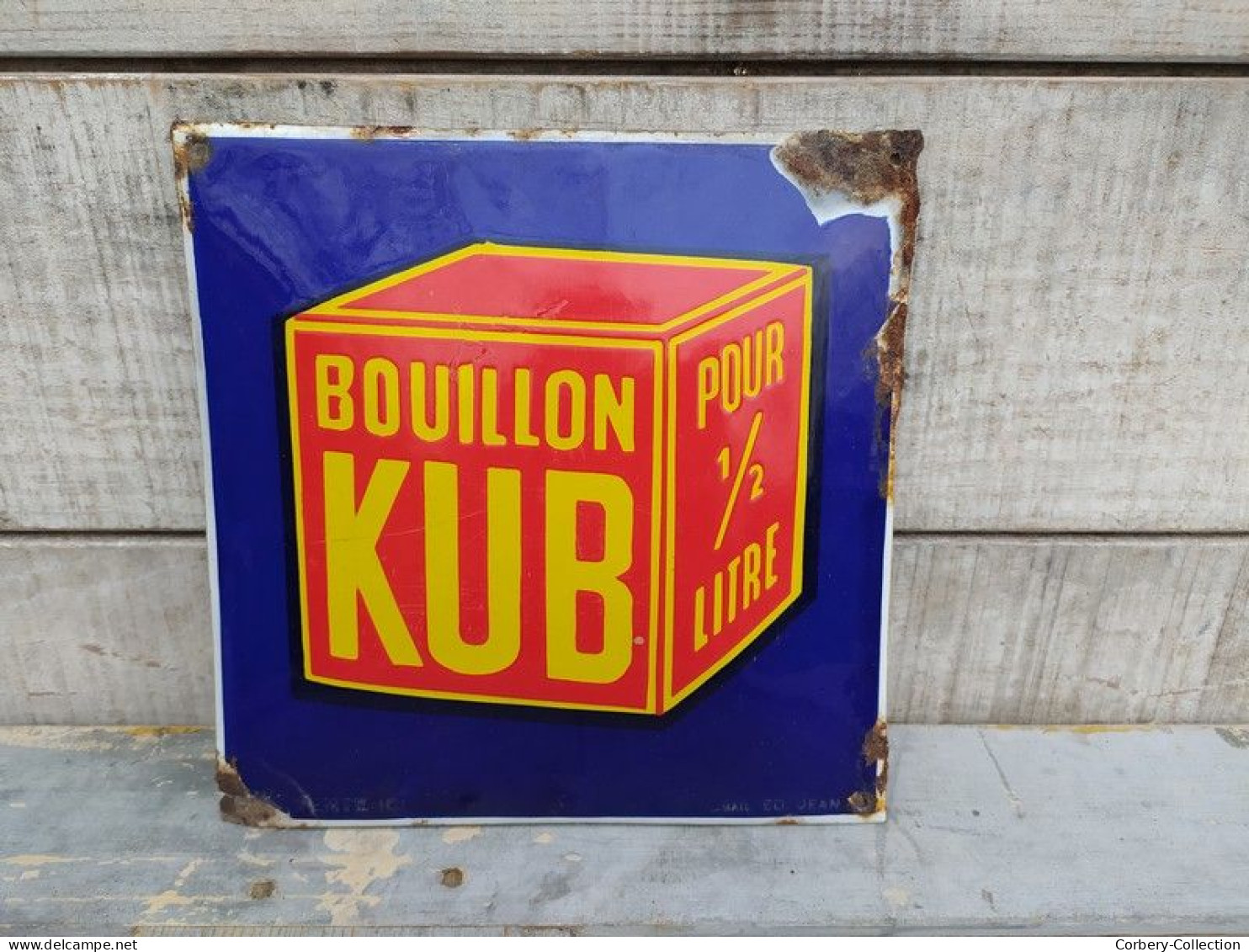 Ancienne Plaque Émaillée Bouillon KUB Émail Jean - Alimentaire