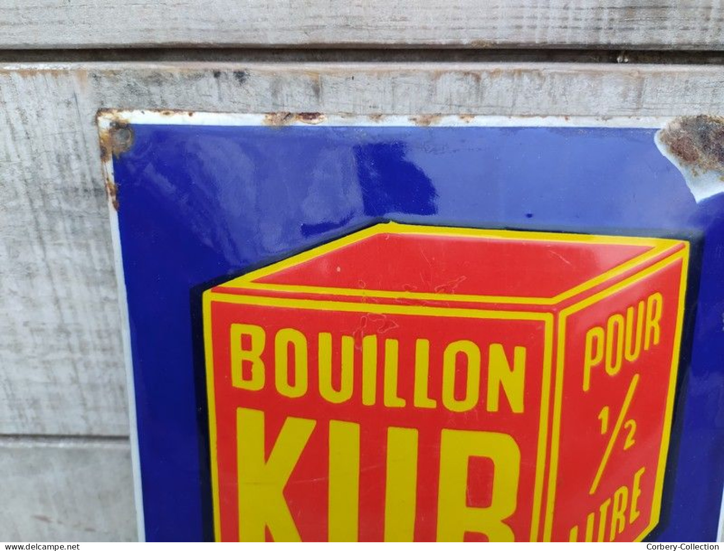 Ancienne Plaque Émaillée Bouillon KUB Émail Jean - Alimentos