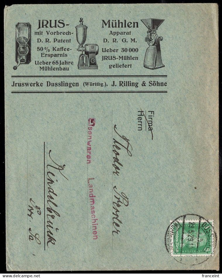 GERMANY(1929) Coffee Mills. Illustrated Envelope. - Andere & Zonder Classificatie