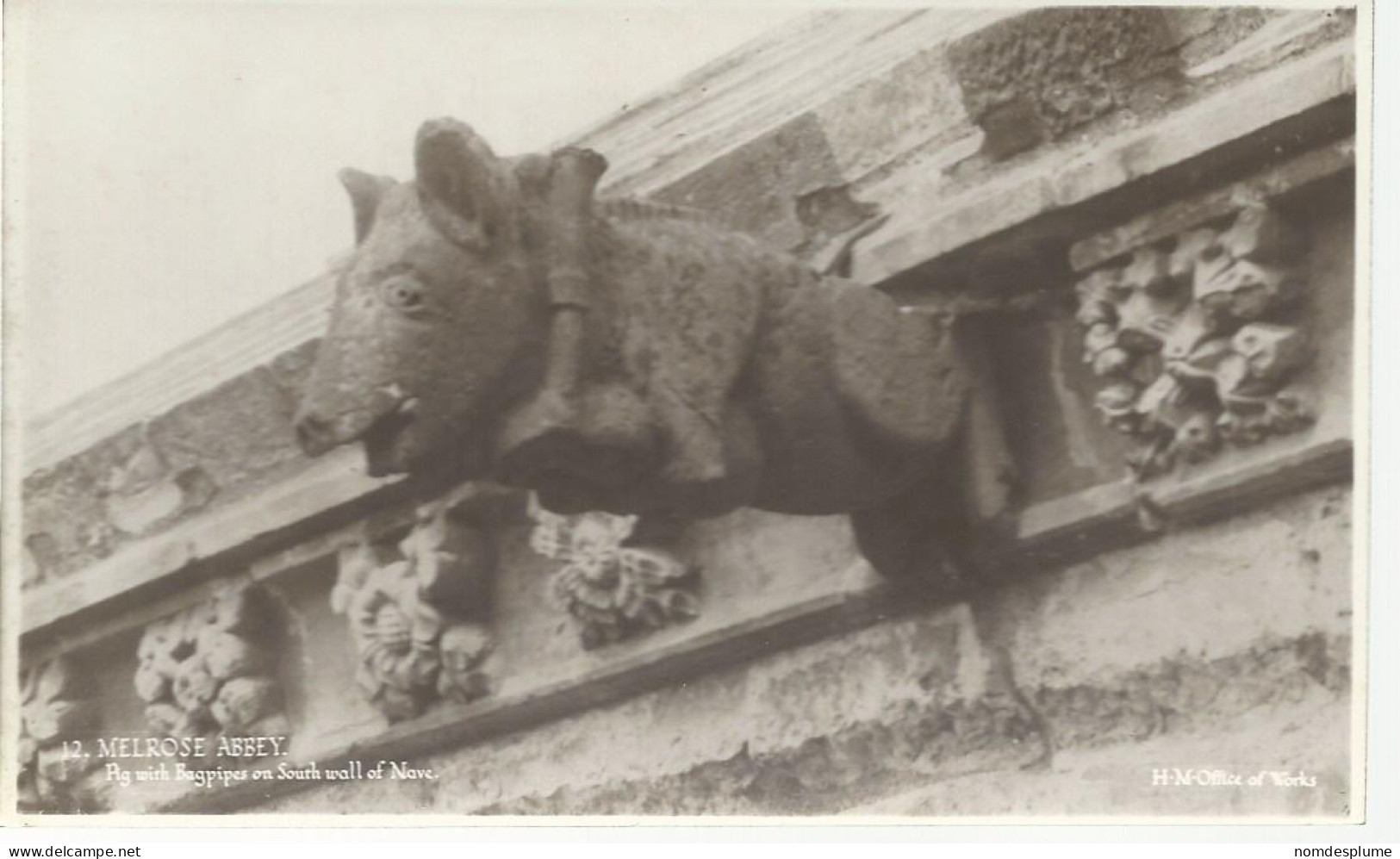 29049) UK Scotland Melrose Abbey Pig With Bagpipes  Church Real Photo RPPC By H M Office The Works  - Roxburghshire