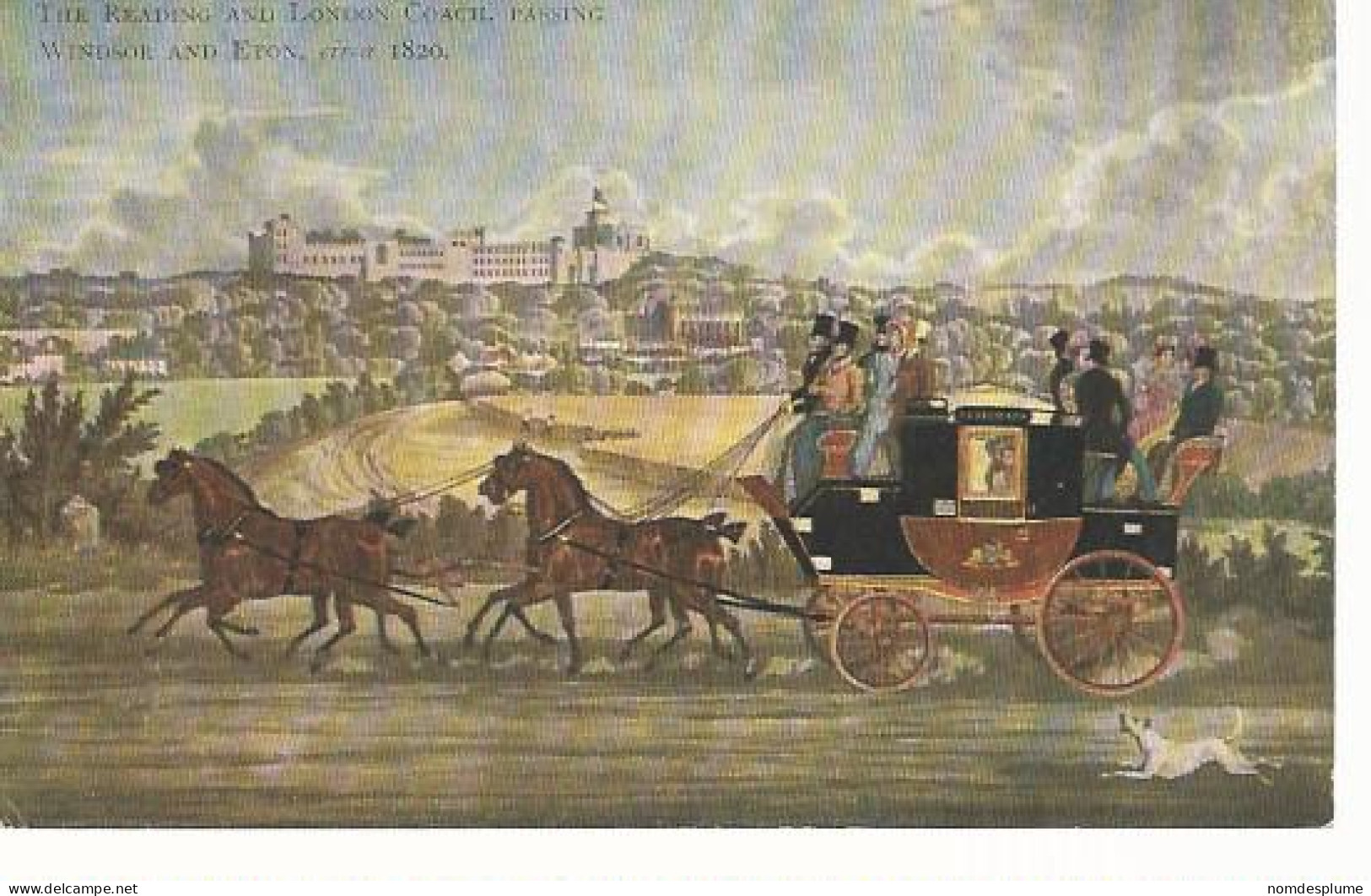 29195) UK GB Reading & London Coach Passing Windsor & Eton Circa 1820 Painting - Windsor
