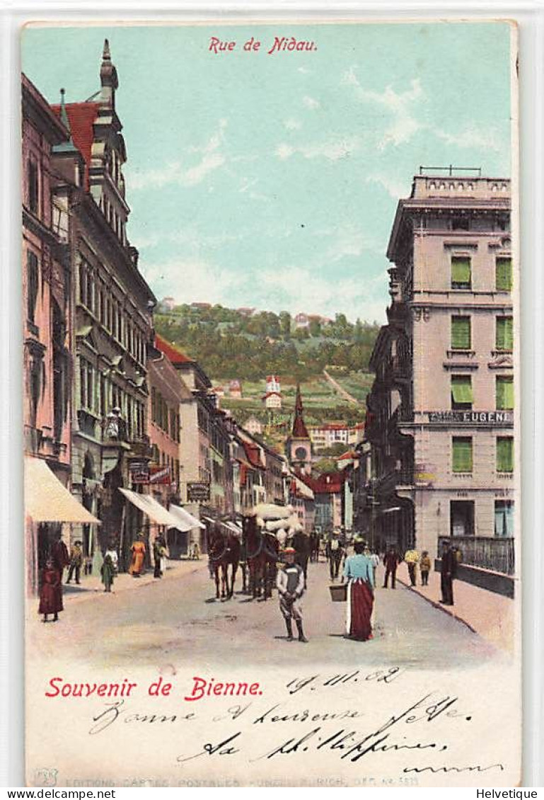 Souvenir De Bienne 1912 Biel Rue De Nidau Attelage Chevaux - Bienne