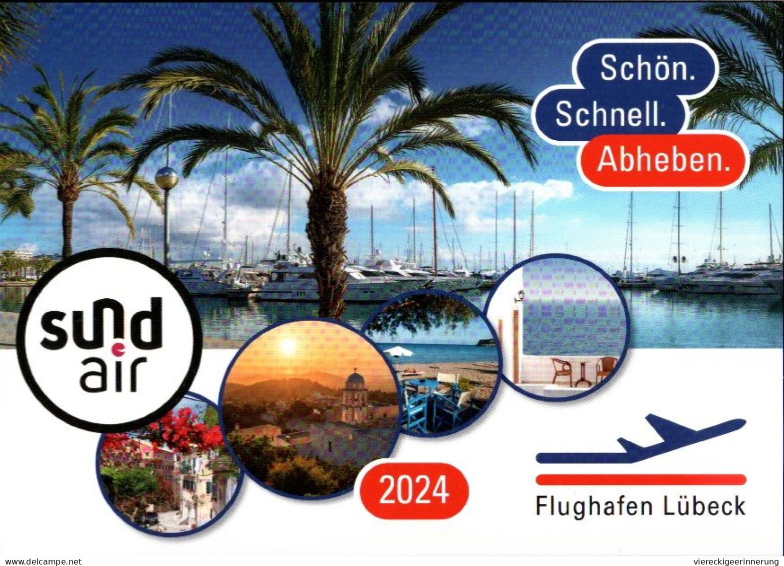! Moderne Ansichtskarte Flughafen Lübeck, Schön Schnell Abheben, 2024, Sund Air, Heraklion, Korfu, Kos, Mallorca, Rhodos - Aerodromes