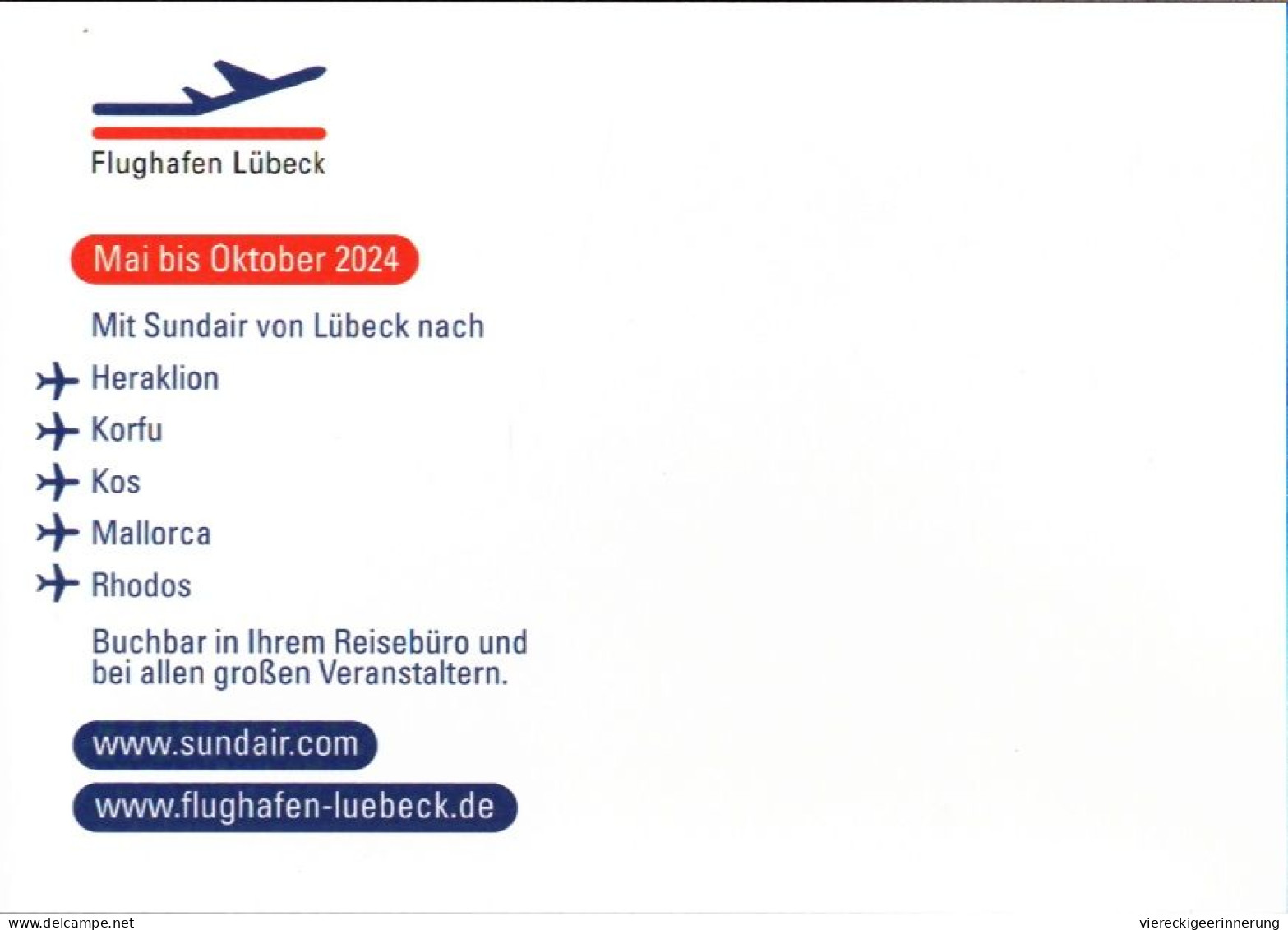 ! Moderne Ansichtskarte Flughafen Lübeck, Schön Schnell Abheben, 2024, Sund Air, Heraklion, Korfu, Kos, Mallorca, Rhodos - Aeródromos