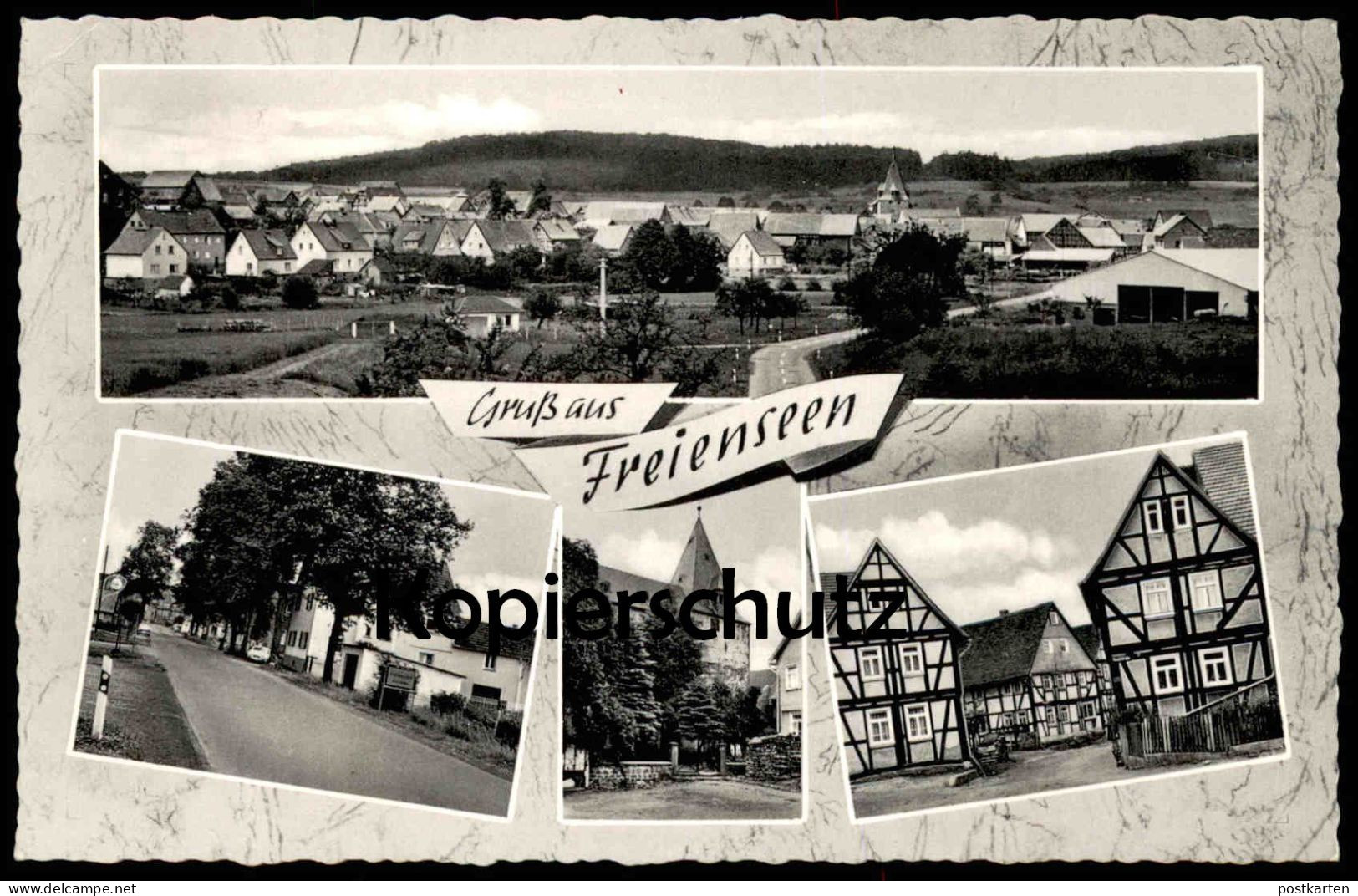 ÄLTERE POSTKARTE GRUSS AUS FREIENSEEN LAUBACH STEMPEL GRÜNBERG Fachwerkhaus Panorama Ansichtskarte AK Postcard Cpa - Laubach