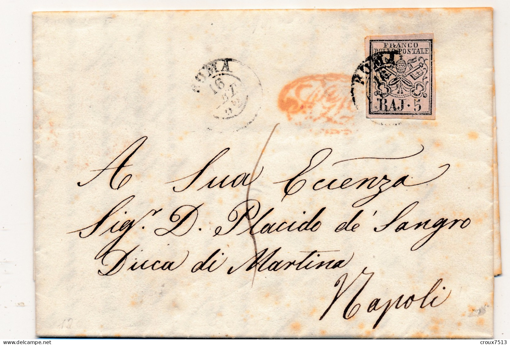 1852 Sassone N° 6 LAC Roma à Napoli. - Etats Pontificaux