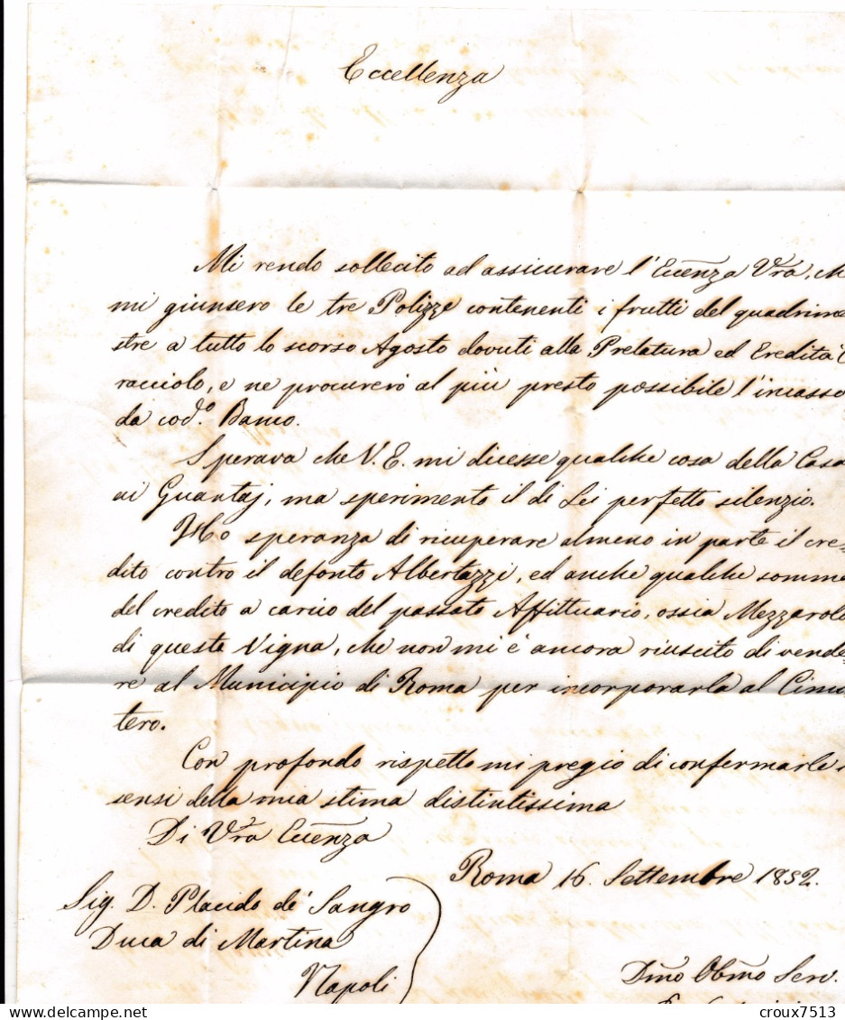 1852 Sassone N° 6 LAC Roma à Napoli. - Etats Pontificaux