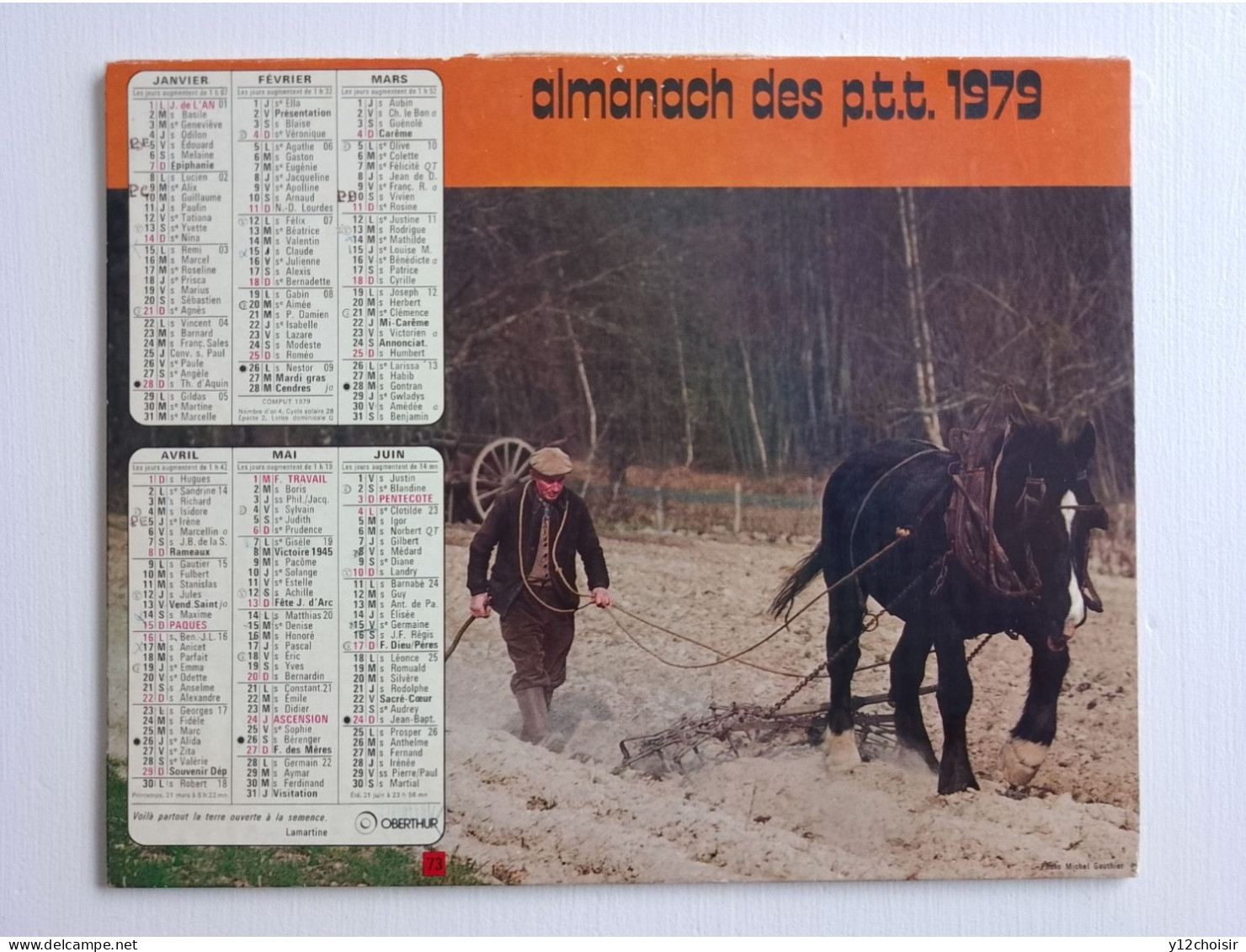 CALENDRIER 1979 ALMANACH DES POSTES TELEGRAPHES TELEPHONES PTT  Berger Et Troupeau Moutons Charrue Cheval Agriculture - Grossformat : 1971-80