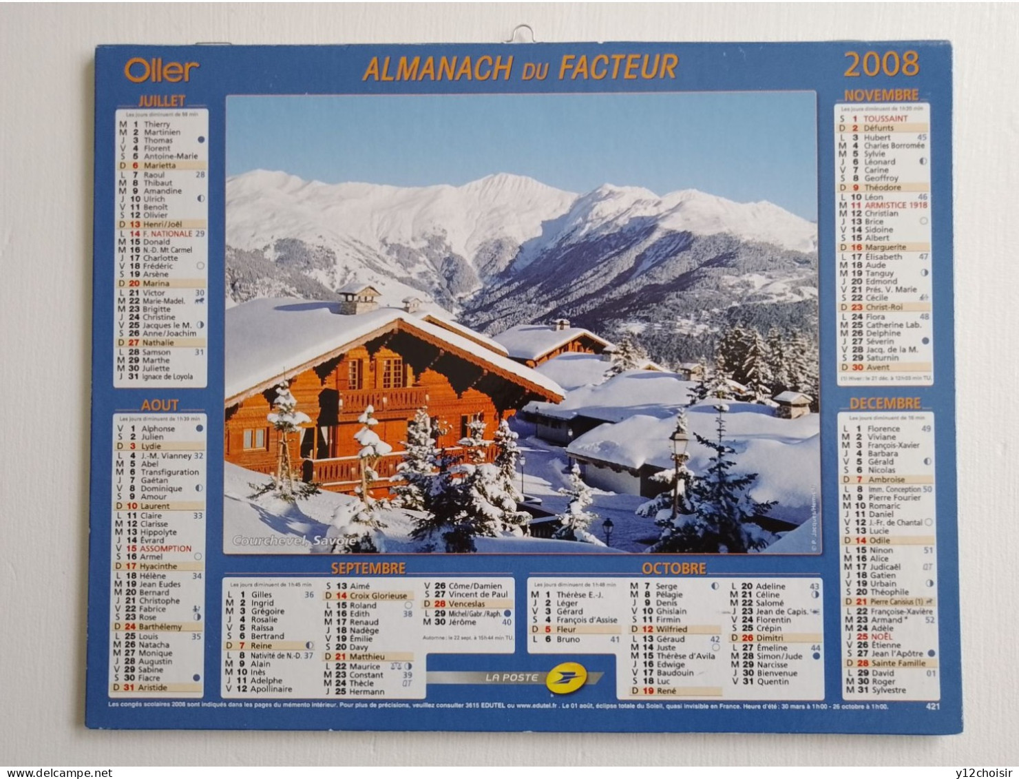 CALENDRIER 2008 ALMANACH DES POSTES TELEGRAPHES TELEPHONES PTT  Courchevel Savoie & Dolomites Italie - Groot Formaat: 2001-...