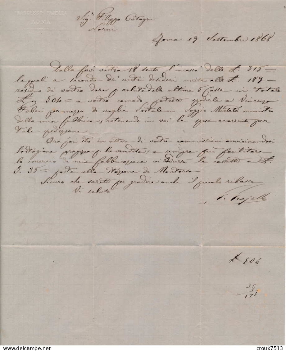 1868 Sassone N° 27 LAC De Roma Signée Diena TB. - Etats Pontificaux