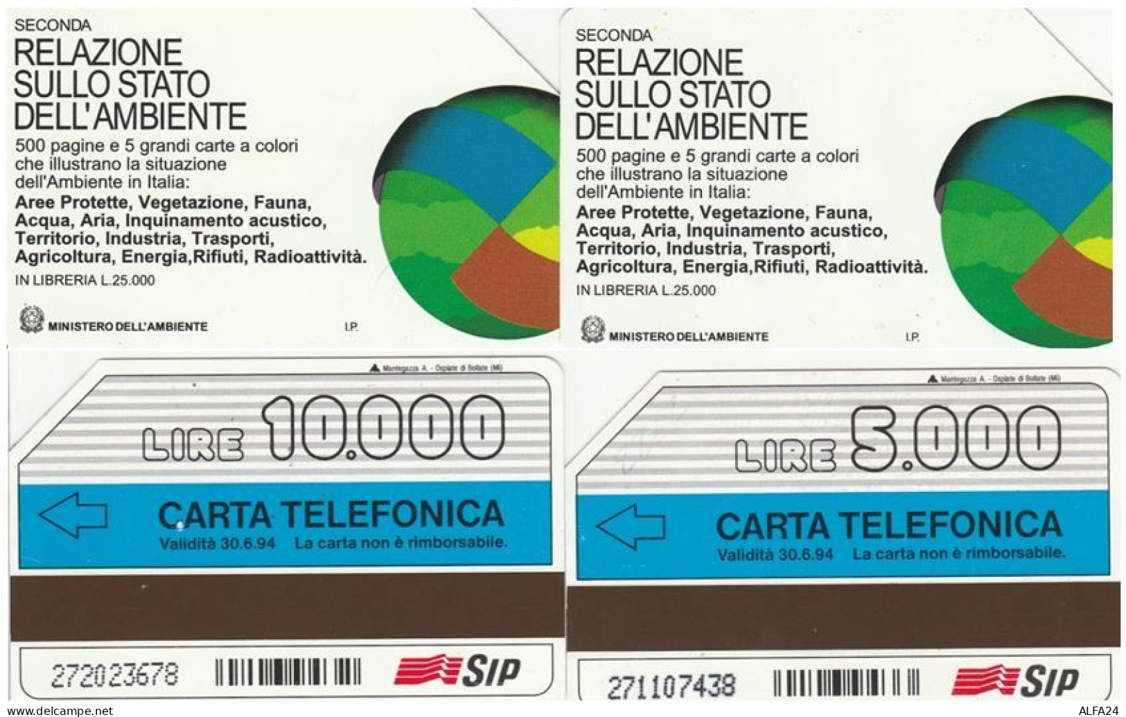 COPPIA SCHEDE TELEFONICHE USATE 229-30 RELAZIONE STATO AMBIENTE (678 - Pubbliche Speciali O Commemorative