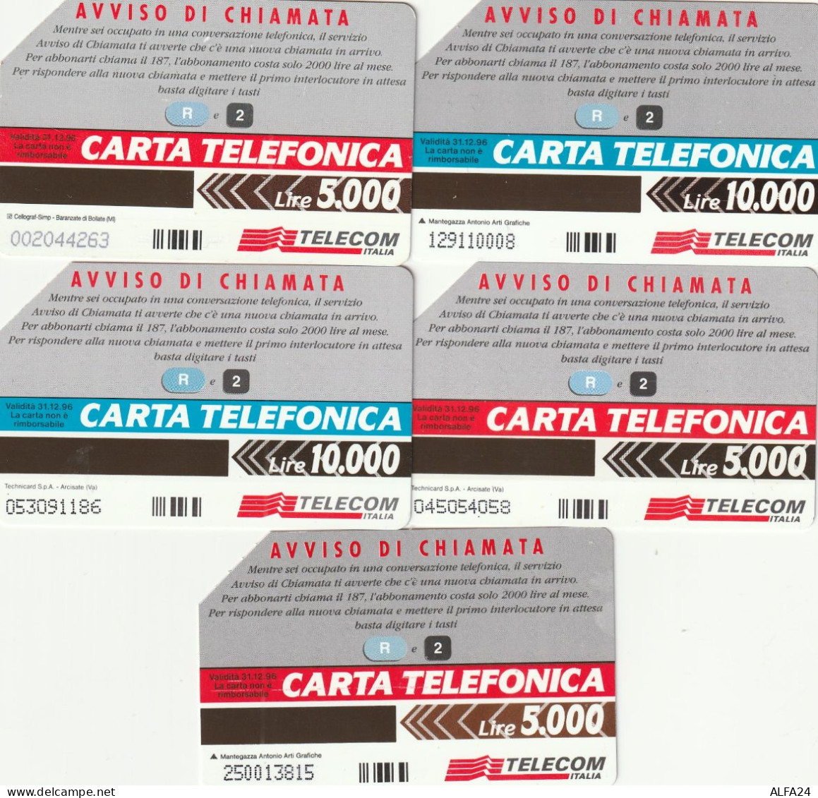 SERIE 5 SCHEDE TELEFONICHE USATE DIFFERENTI 404-408 AVVISO DI CHIAMATA R2 - Pubbliche Speciali O Commemorative