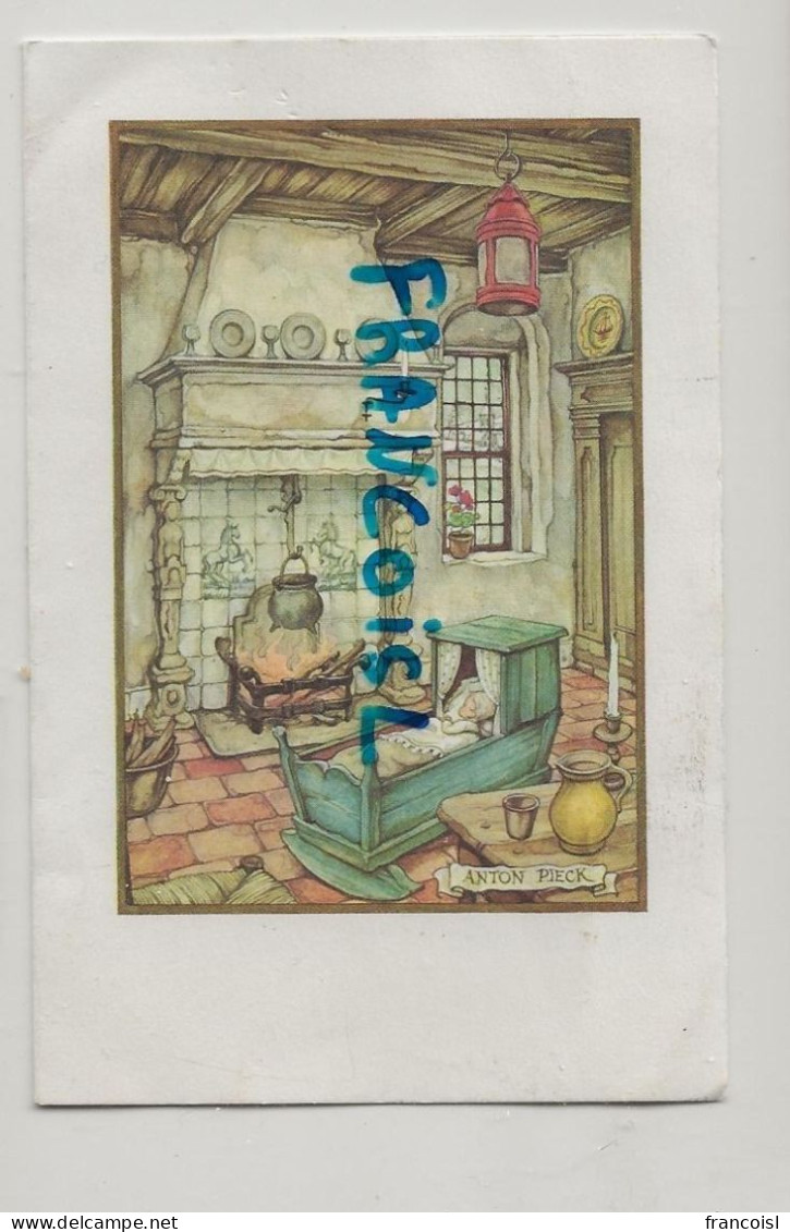 Mignonnette Double De Baptême. Jean Philippe Delvaux Clement. Namur 1980. Berceau, Cheminée, .... Signé Anton Pieck. - Nascite