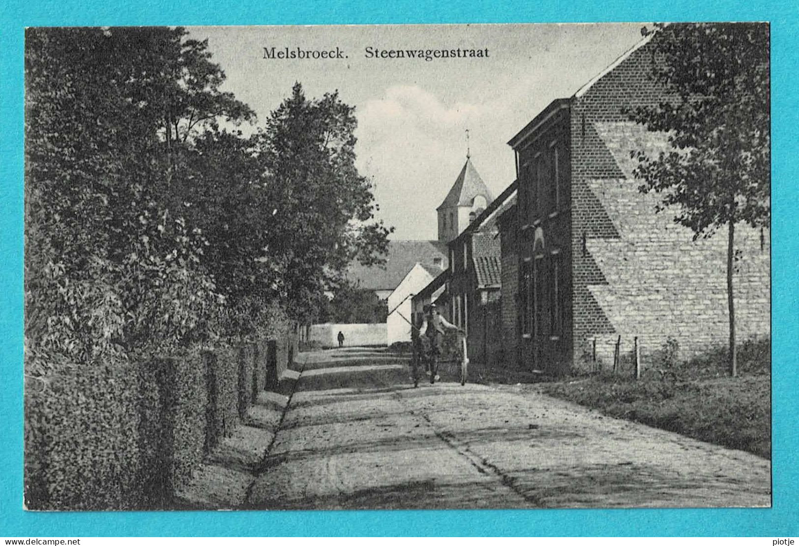 * Melsbroek - Melsbroeck (Steenokkerzeel - Vlaams Brabant) * Steenwagenstraat, église, Animée, Char, Old - Steenokkerzeel