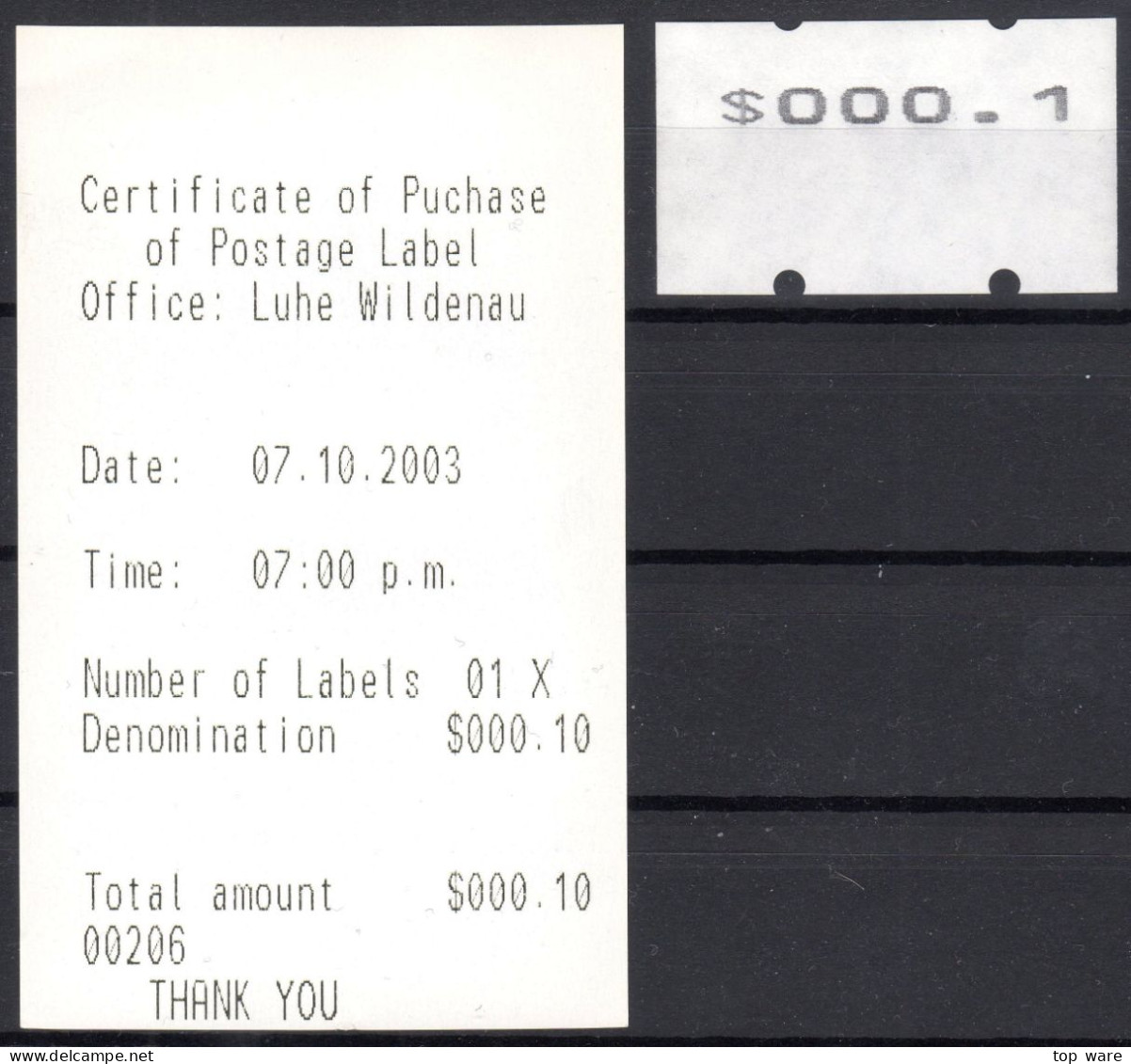 Hong Kong China ATM Stamps, $000.1 On White Gummed TEST Papier & White TEST Receipt, Nagler N718, Frama Hongkong - Automatenmarken