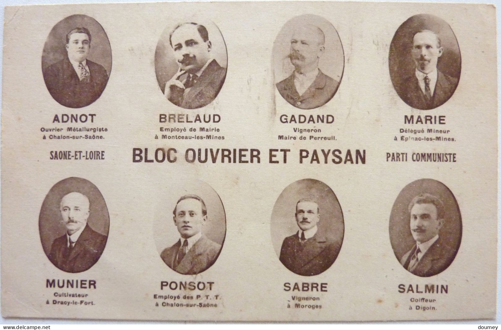 BLOC OUVRIER ET PAYSAN - PARTI COMMUNISTE DE SAÔNE Et LOIRE - Political Parties & Elections