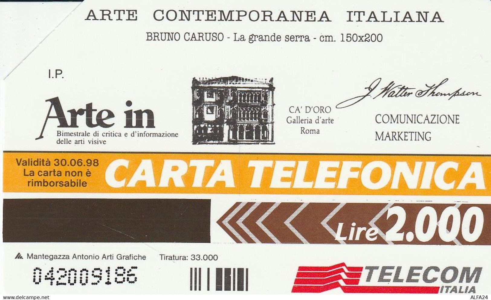 SCHEDA TELEFONICA USATA PRP 277 ARTE CARUSO  (186 U - Private-Omaggi