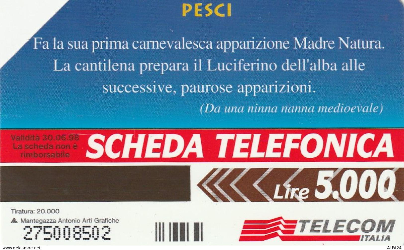 SCHEDA TELEFONICA USATA PRP 311 PESCI  (502 U - Privées - Hommages