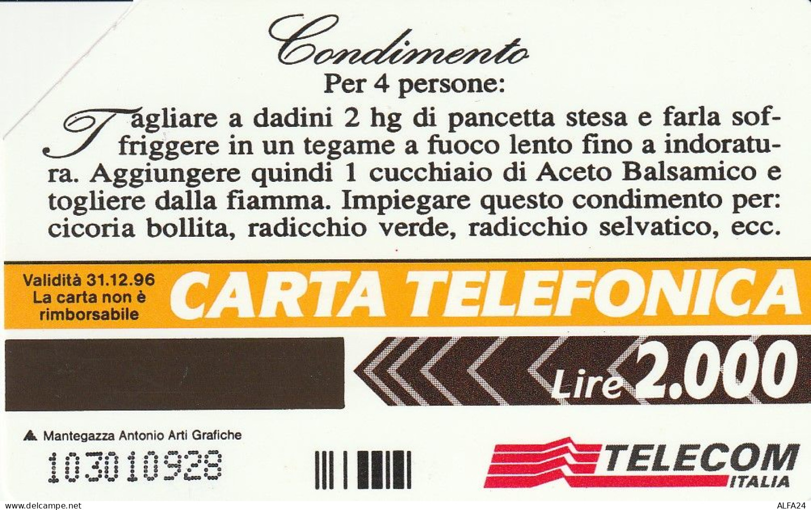 SCHEDA TELEFONICA USATA PRP 236 ACETO BALSAMICO  (928 U - Private-Omaggi