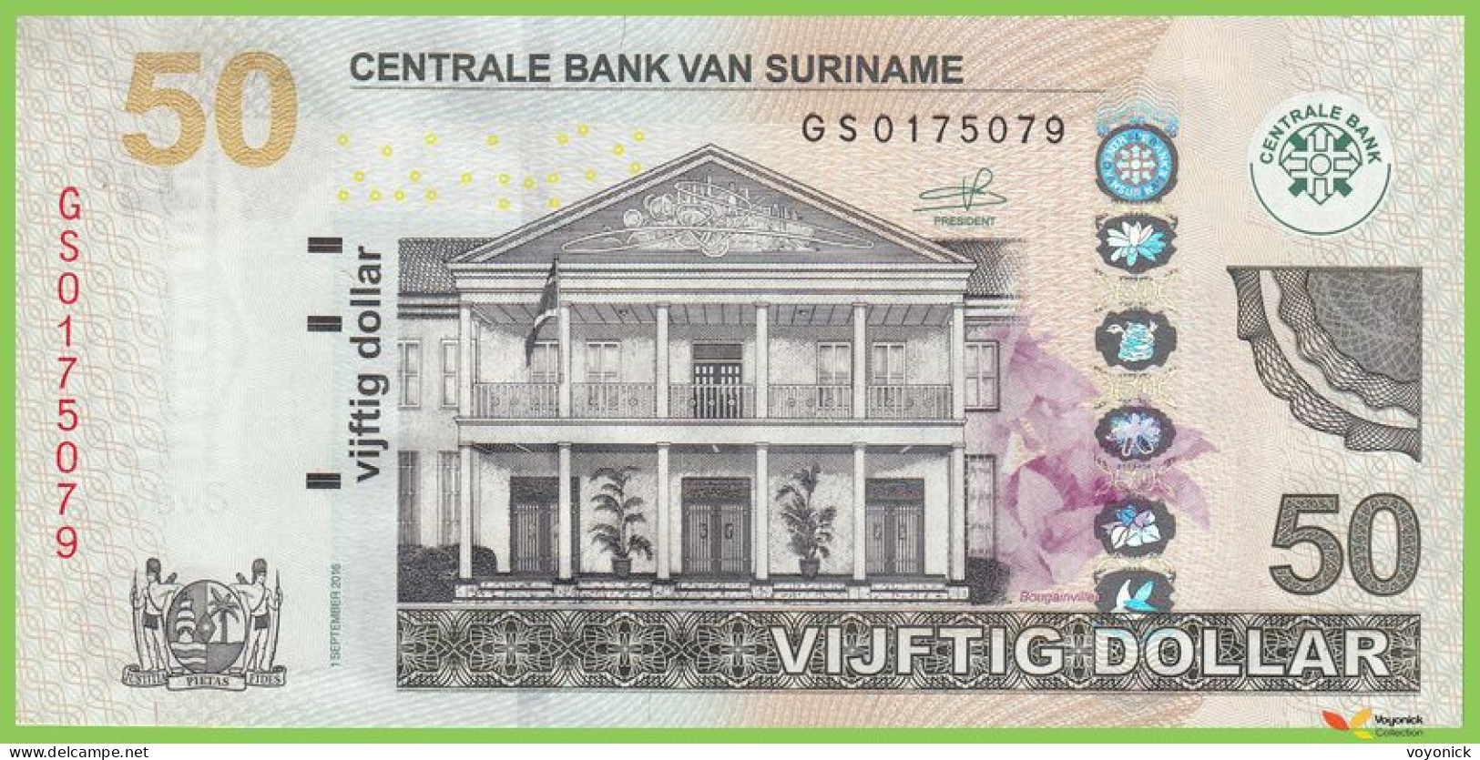 Voyo SURINAM 50 Dollar 2016 P165c B548c GS UNC - Surinam