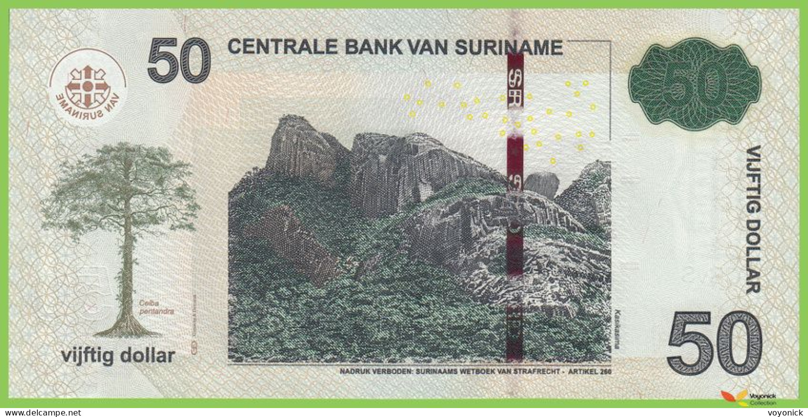 Voyo SURINAM 50 Dollar 2016 P165c B548c GS UNC - Suriname