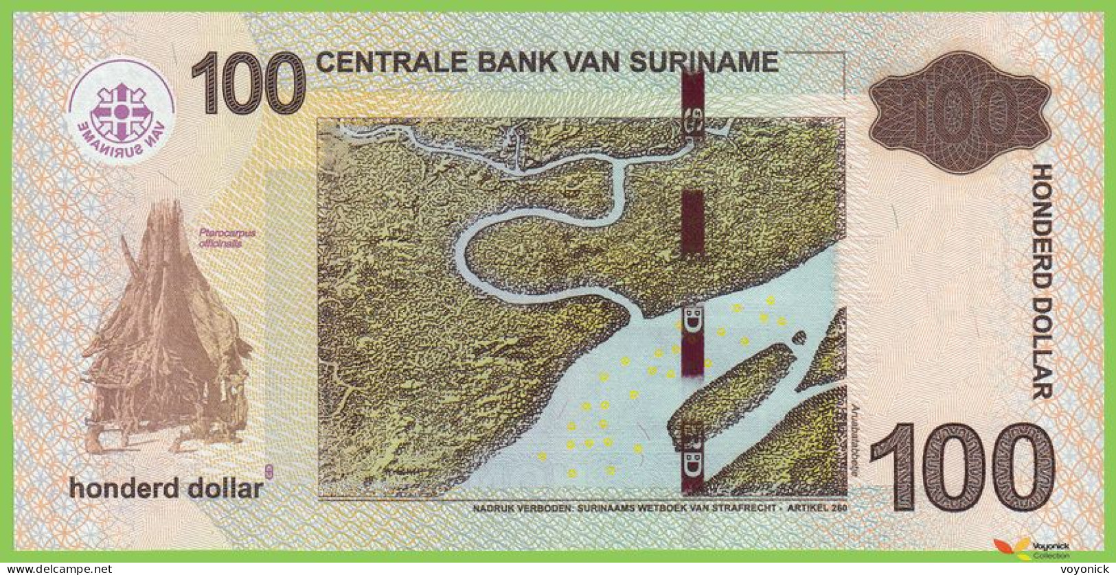 Voyo SURINAM 100 Dollar 2020 P166e B549e HB UNC - Suriname