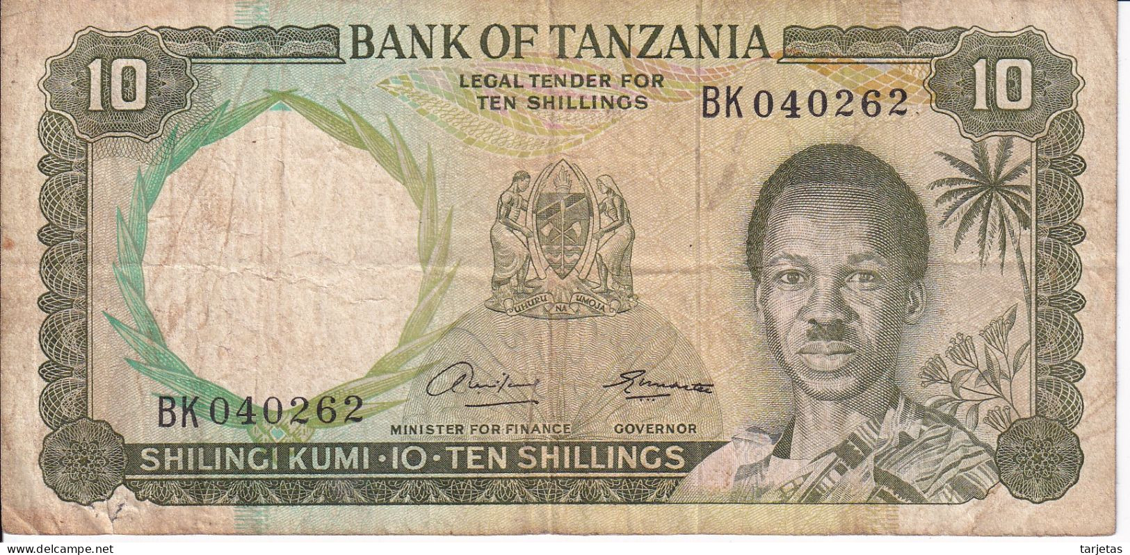 BILLETE DE TANZANIA DE 10 SHILINGI DEL AÑO 1966 (BANKNOTE) - Tanzanie