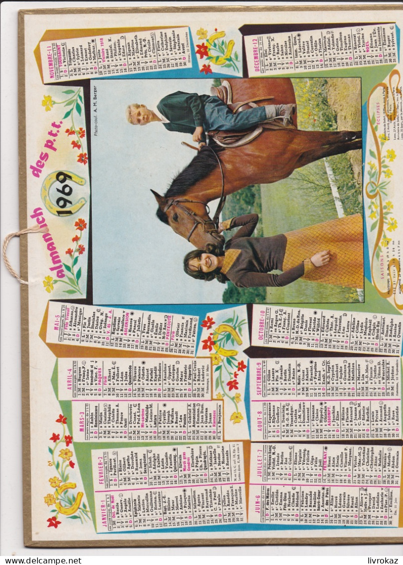 Almanach Des PTT 1969 Belle Jeunesse, Cheval, Equitation, Cavalier, Amiens, Somme, Très Bon état, - Big : 1961-70