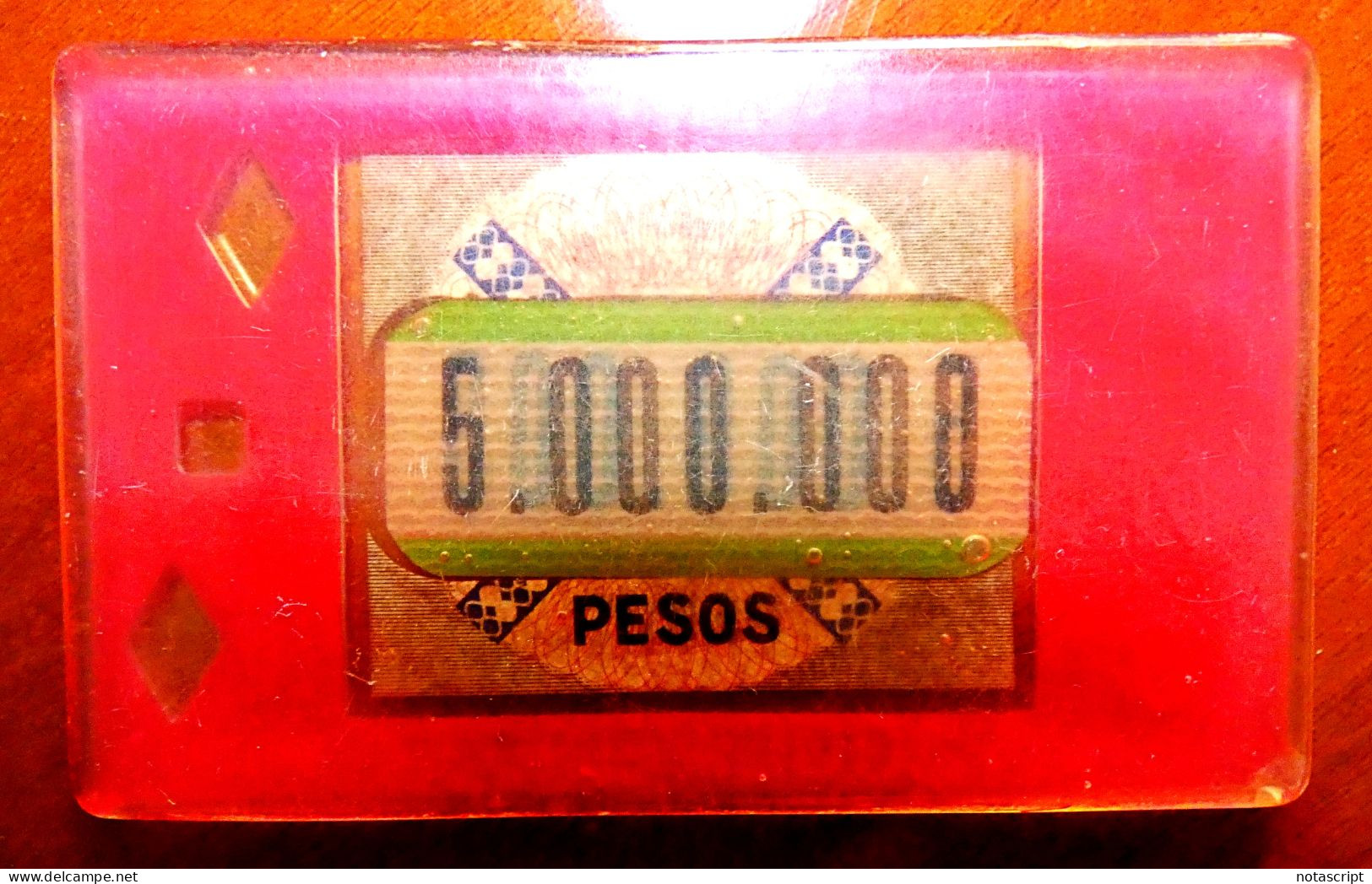 "CASINOS NACIONALES ARGENTINOS" 5.000 000 Pesos  Plaque - Casino