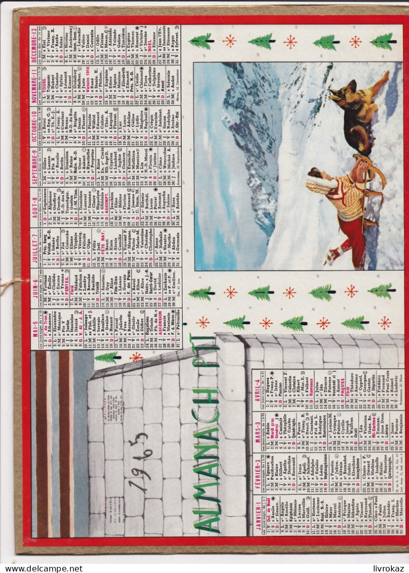 Almanach Des PTT 1965, Luge, Chien, Neige, Montagne, Amiens, Somme, Très Bon état, - Grand Format : 1961-70