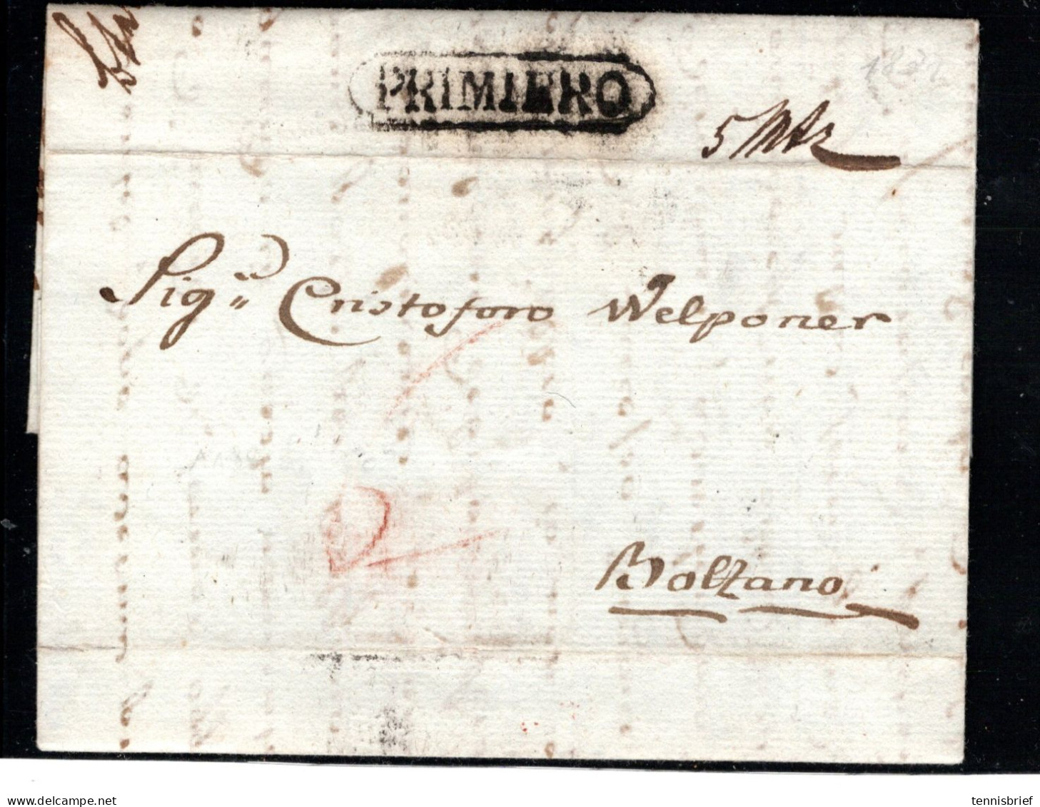 1831, " PRIMIERO " Selt. Ra. , Klar , Müller 200 Punkte , Kpl. Brief #1450 - ...-1850 Prephilately