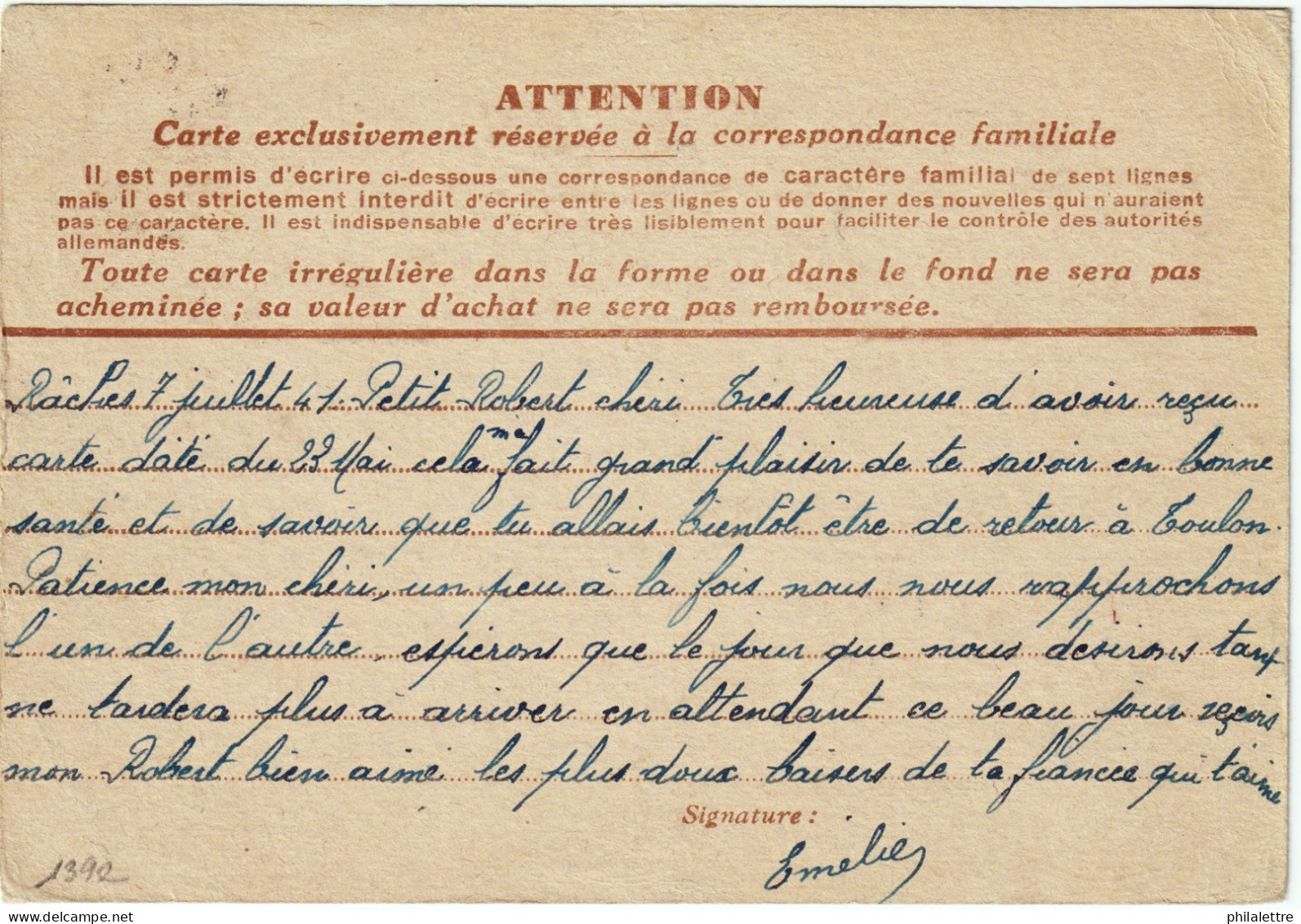 FRANCE - 1941 CP Inter-Zone Entre La France Et Le Sénégal Oblitérée DAKAR - Lire Description - Standard Postcards & Stamped On Demand (before 1995)