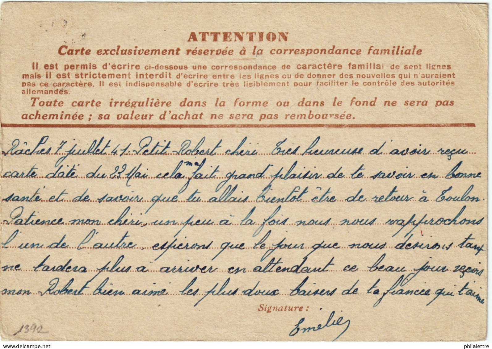 FRANCE - 1941 CP Inter-Zone Entre La France Et Le Sénégal Oblitérée DAKAR - Lire Description - Standaardpostkaarten En TSC (Voor 1995)