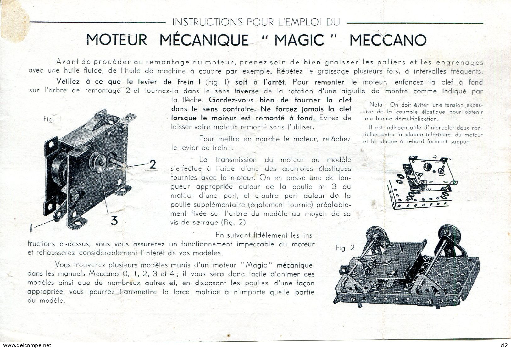 MECCANO - Fiche Du Moteur Mécanique "MAGIC" - Meccano